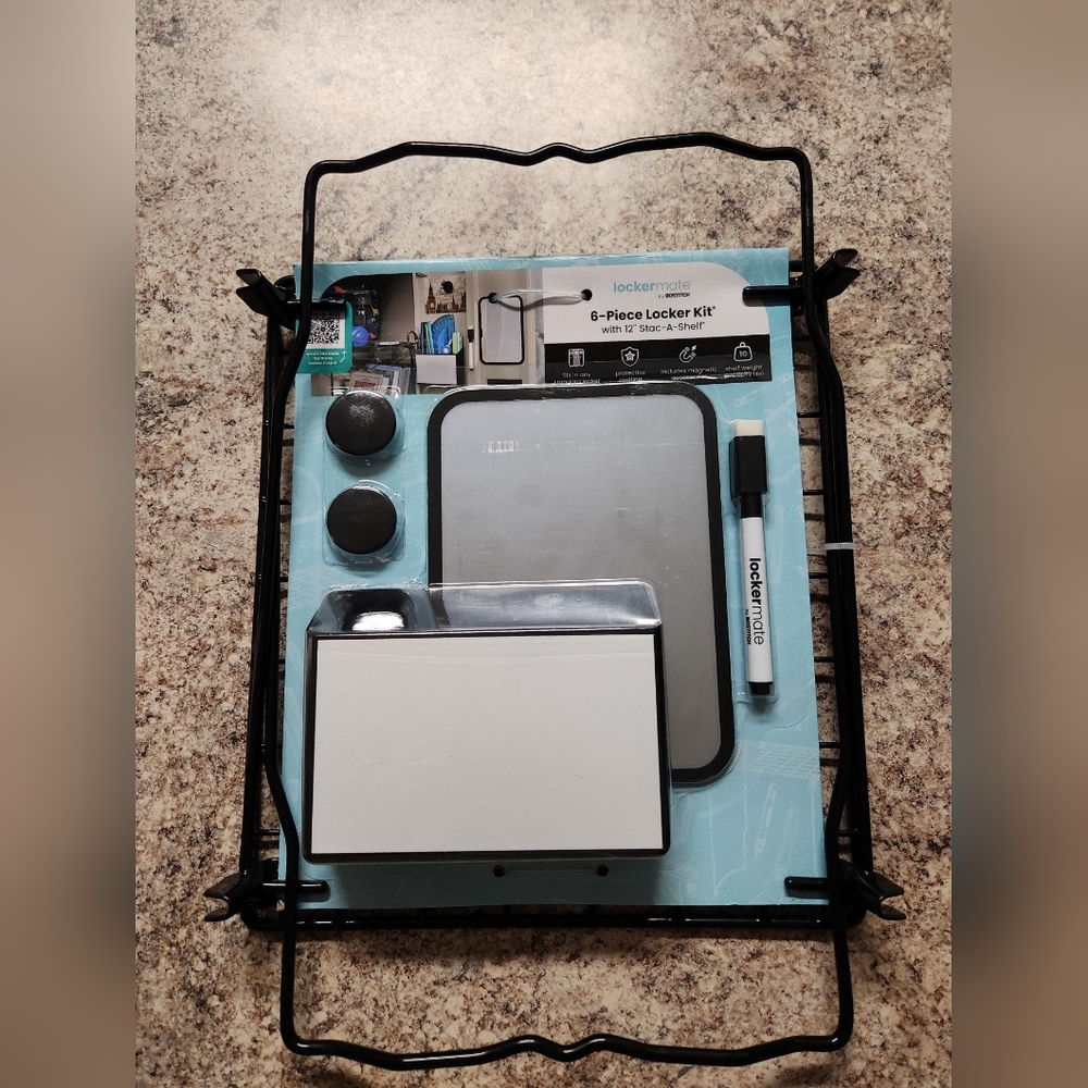 Lockermate Locker Kit with 12" Stac-A-Shelf Dry Erase Magnetic Black 6-Piece NEW